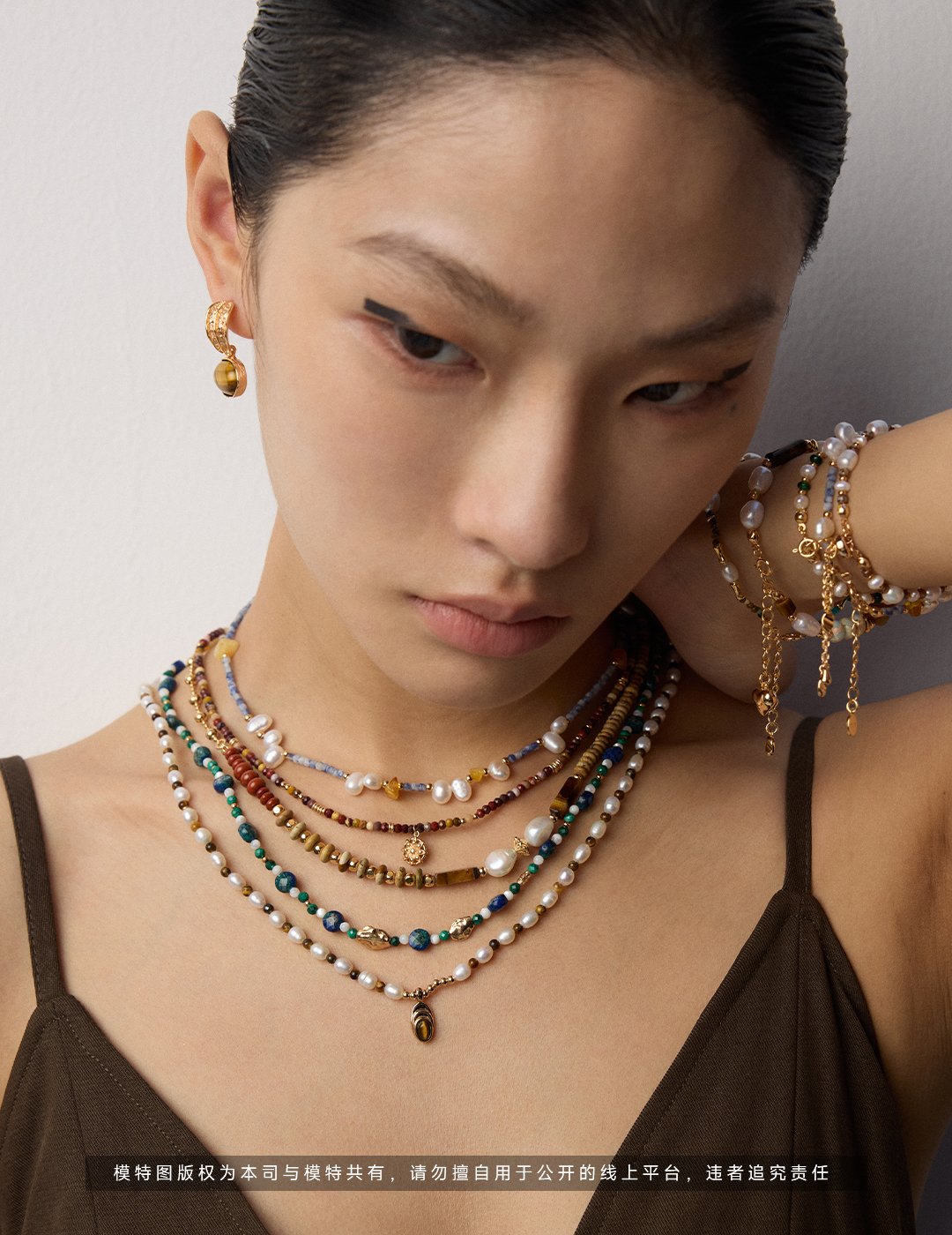 Vintage Picture Stone & Pearl Necklace | S925 Silver with Tiger Eye & Red Stone Accents - Image 7