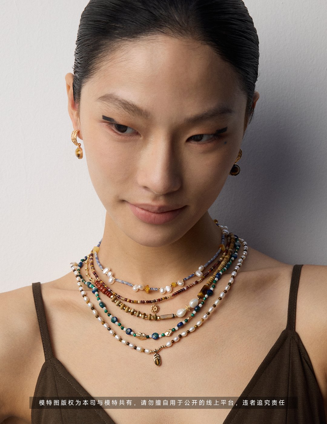 Vintage Picture Stone & Pearl Necklace | S925 Silver with Tiger Eye & Red Stone Accents - Image 5