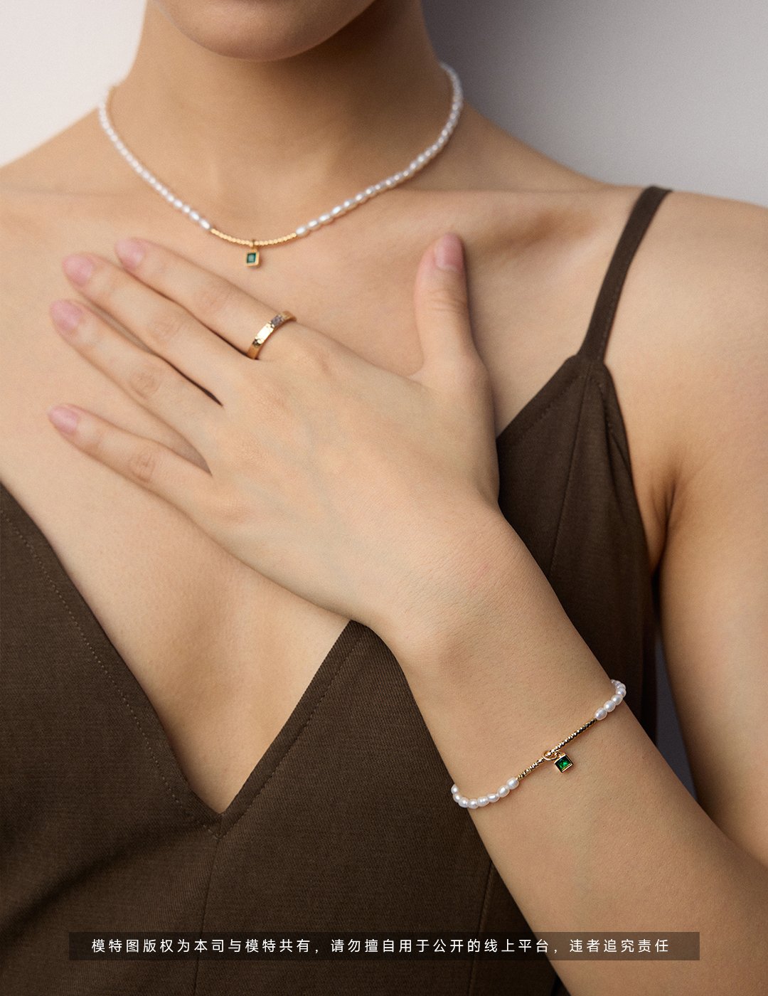 Everyday Elegance Silver Pearl Necklace | Dainty Green Zirconia Pendant - Image 3