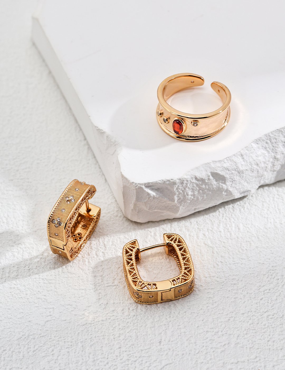 Vintage Gold Hoop Earrings | S925 Silver with Intricate Zircon Detail - Image 4