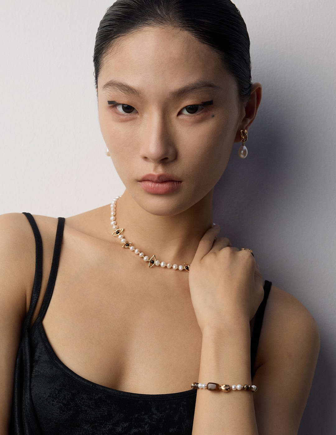 Starry Night Elegance- S925 Silver Pearl & Black Agate Necklace - Image 4