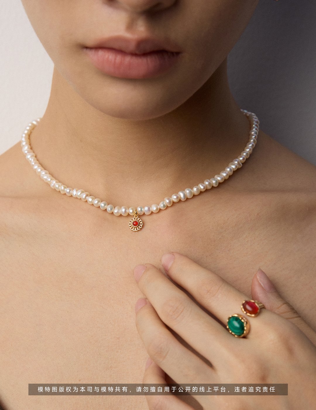 S925 silver pearl and red-black agate pendant necklace