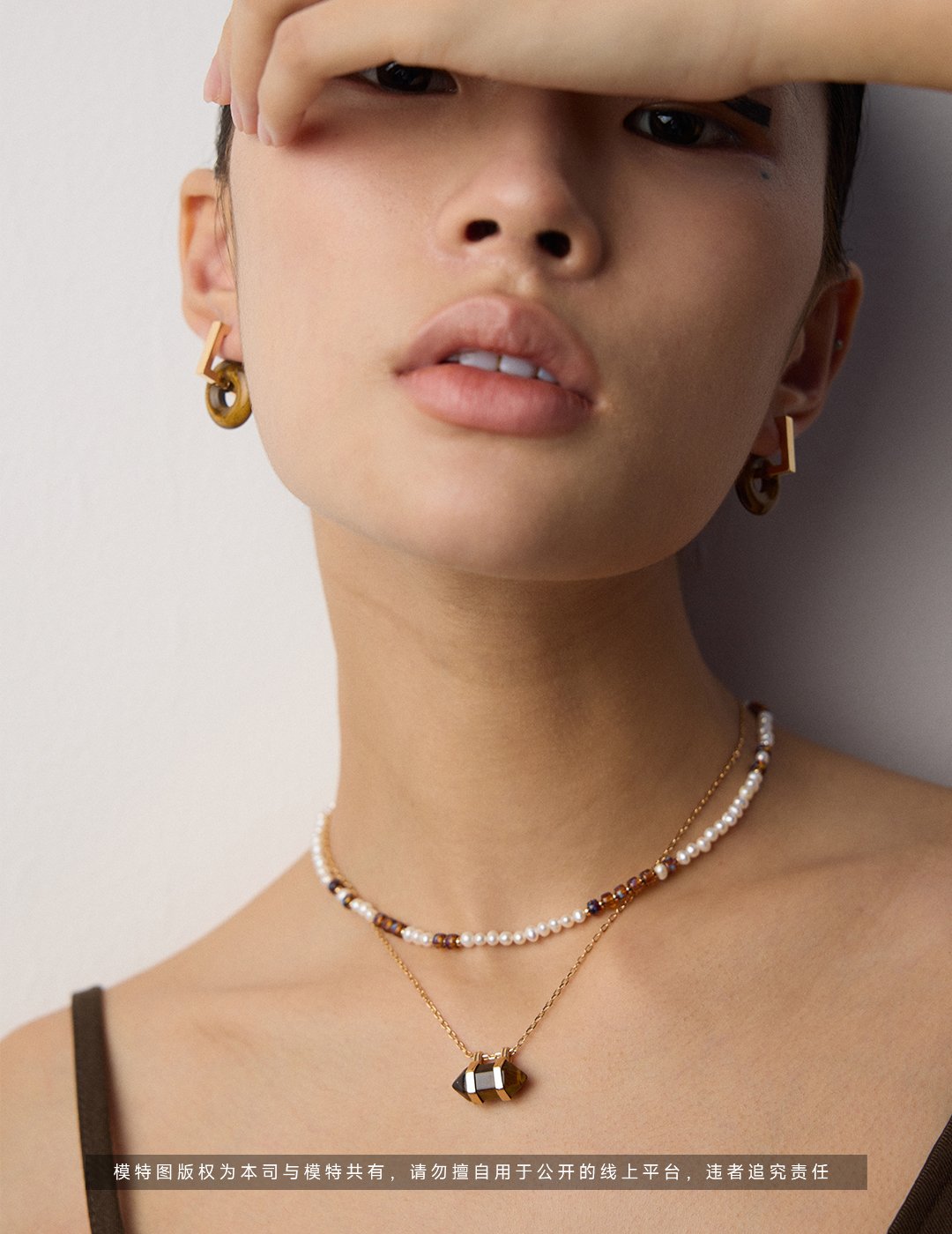 Geometric Tiger Eye Pendant Necklace | S925 Retro Gold Minimalist - Image 3