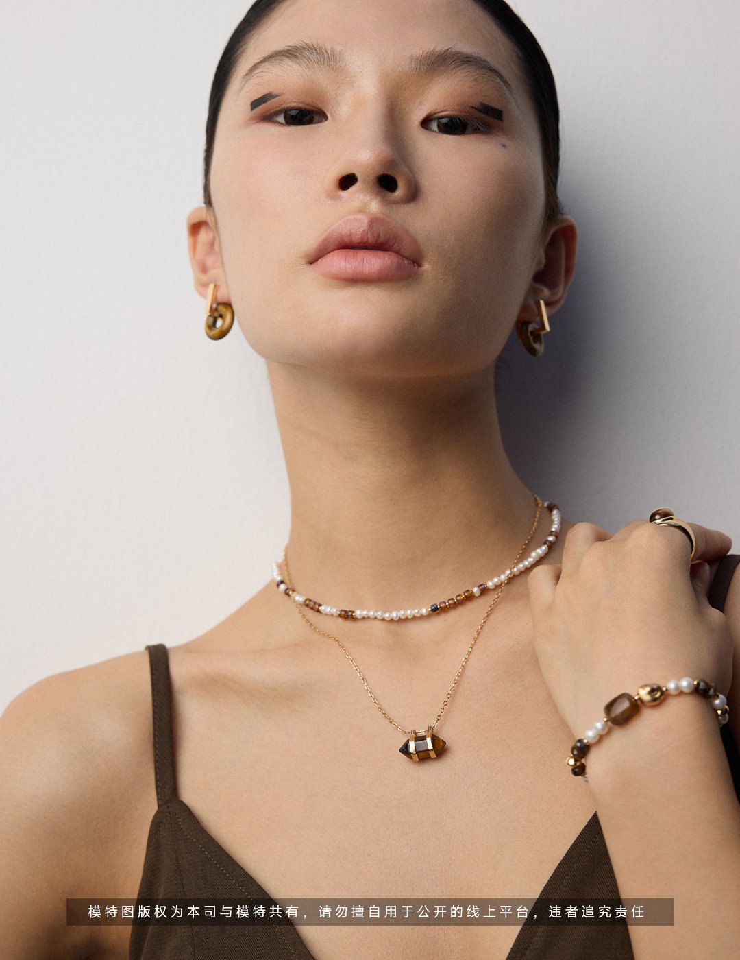 Geometric Tiger Eye Pendant Necklace | S925 Retro Gold Minimalist - Image 2