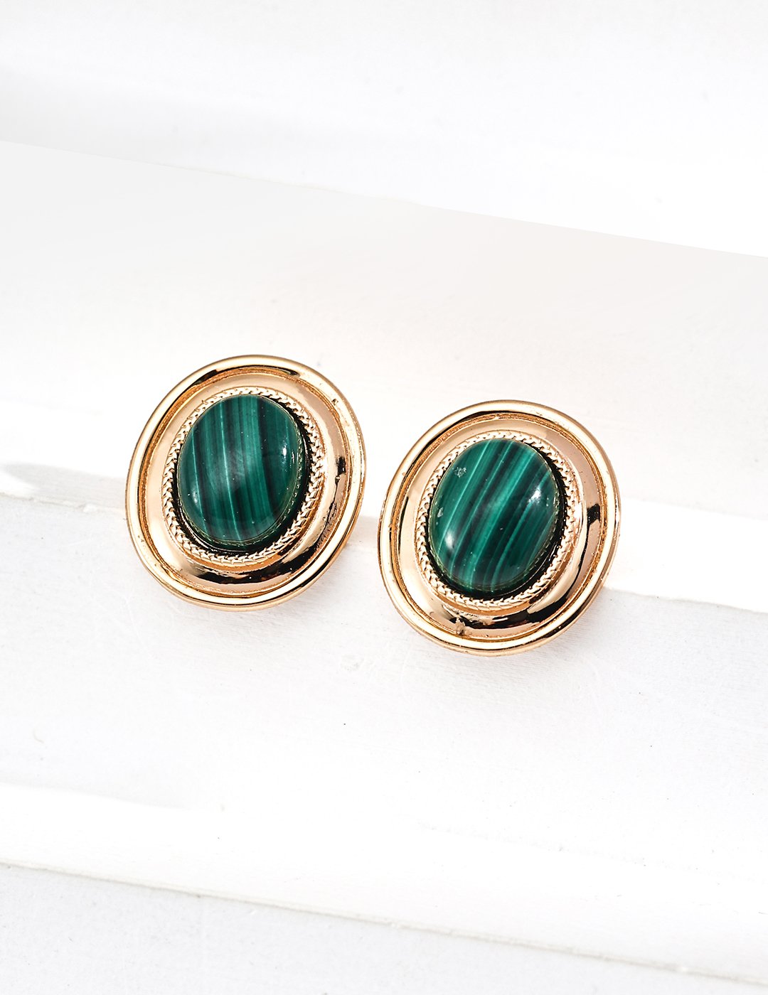 S925 sterling silver minimalist malachite earrings