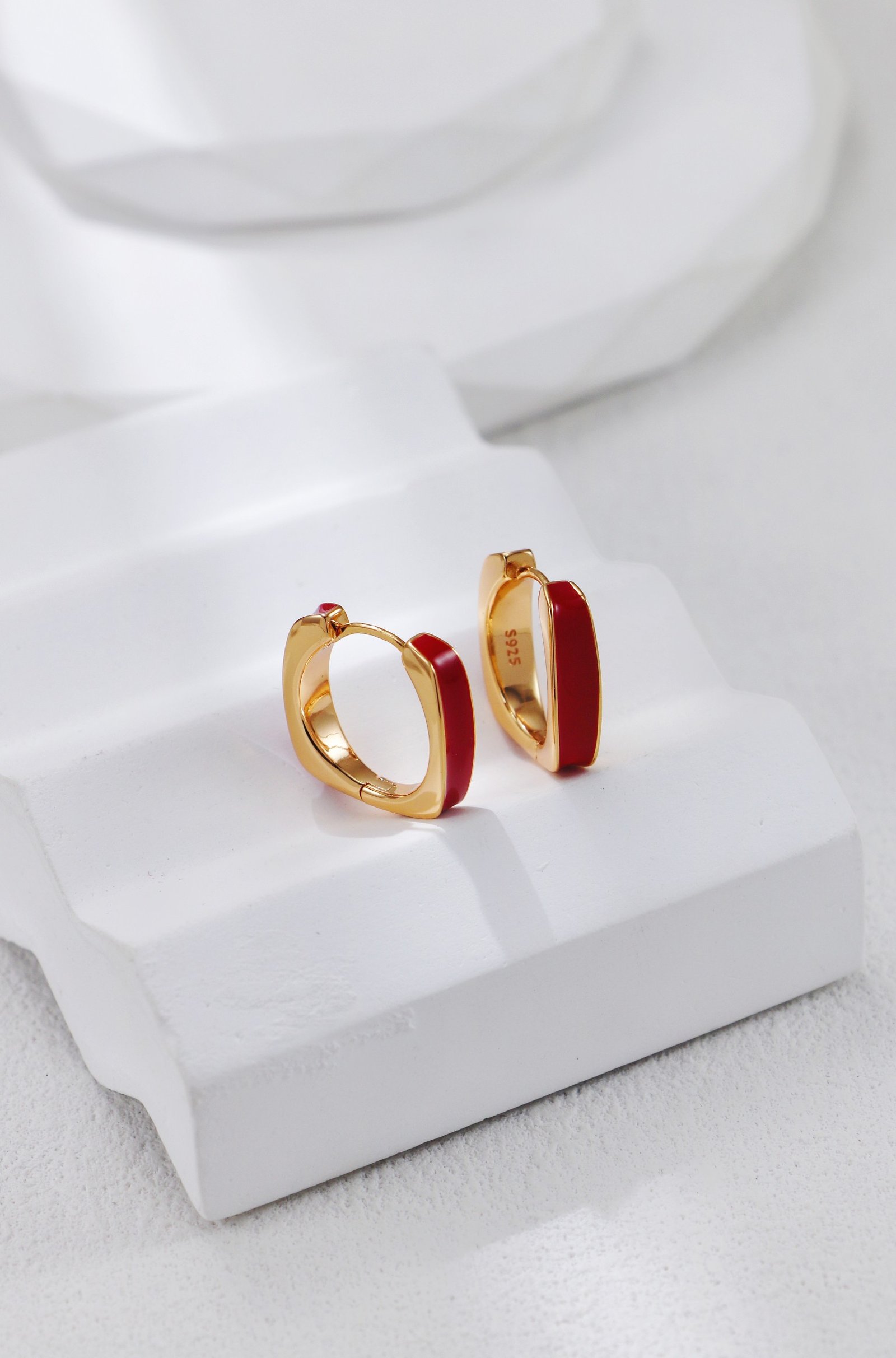 Color Enamel Hoop Earrings | S925 Gold-Plated Silver Huggies - Image 7