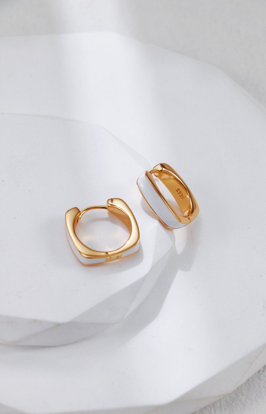 Color Enamel Hoop Earrings | S925 Gold-Plated Silver Huggies - Image 6