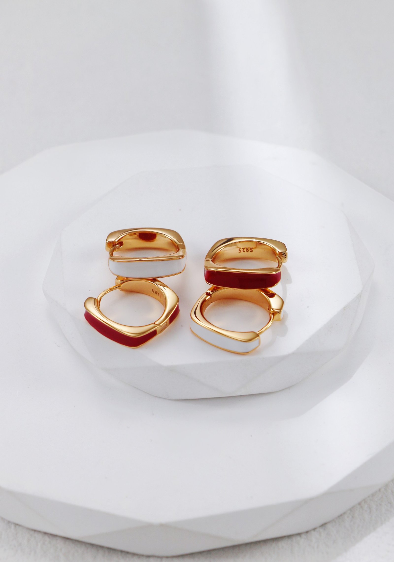 Color Enamel Hoop Earrings | S925 Gold-Plated Silver Huggies - Image 4