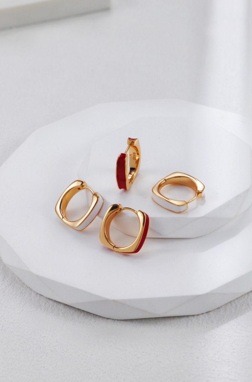 Color Enamel Hoop Earrings | S925 Gold-Plated Silver Huggies - Image 3