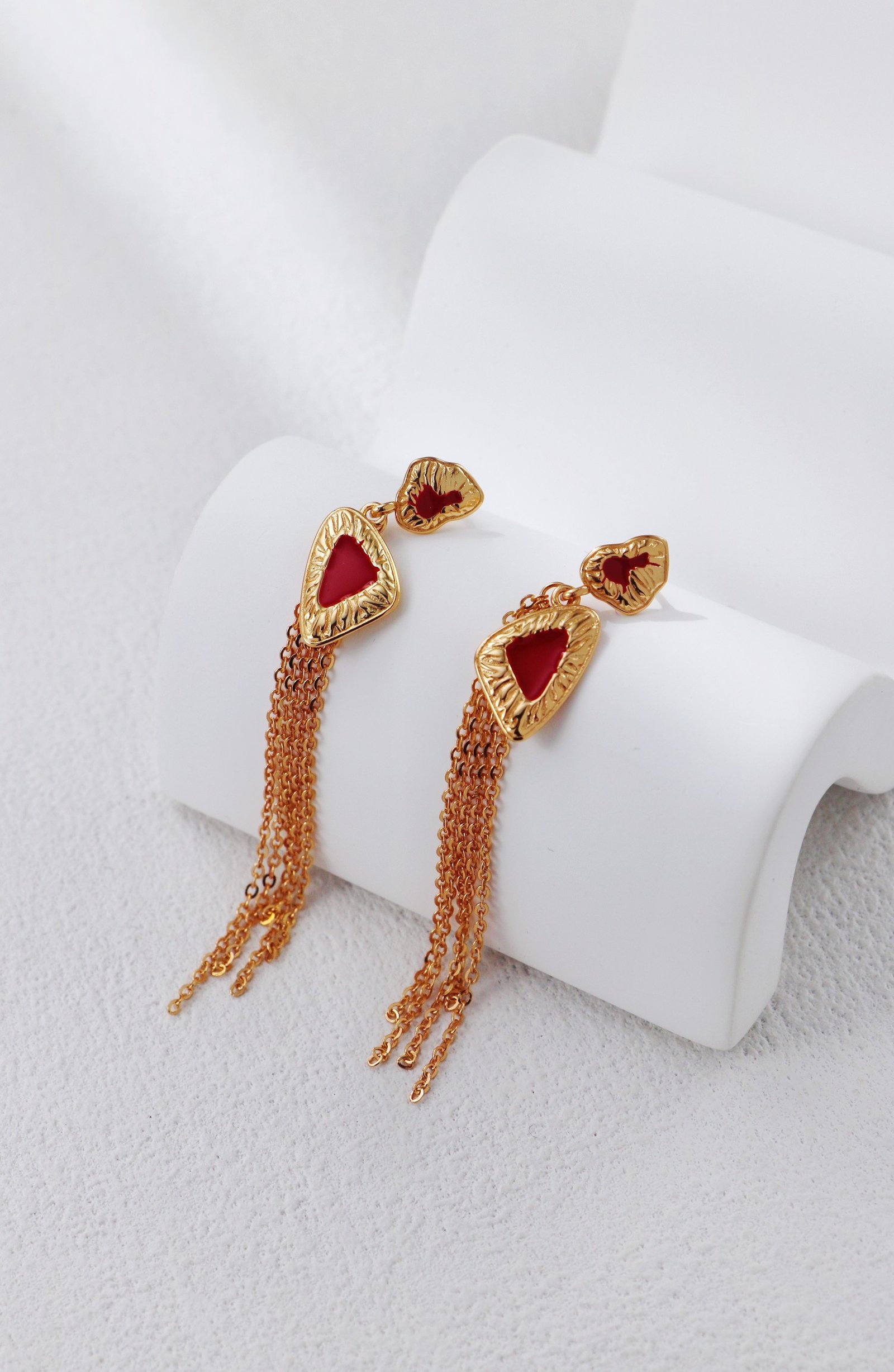 S925 Silver Tassel Earrings | Vintage Gold Red Drip Chain Design