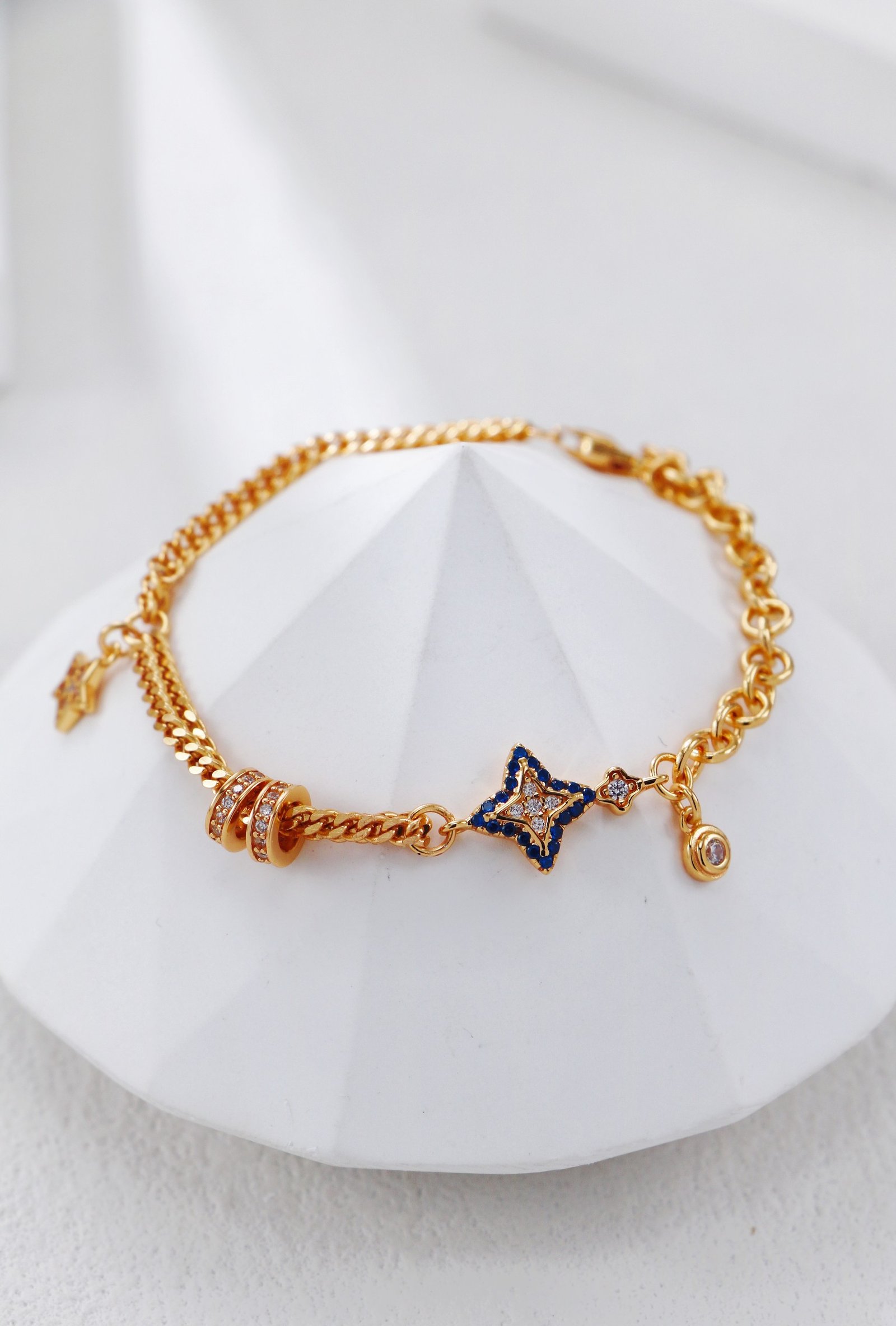 sterling silver star zircon bracelet, gold and silver adjustable chain bracelet, S925 zircon bracelet for women
