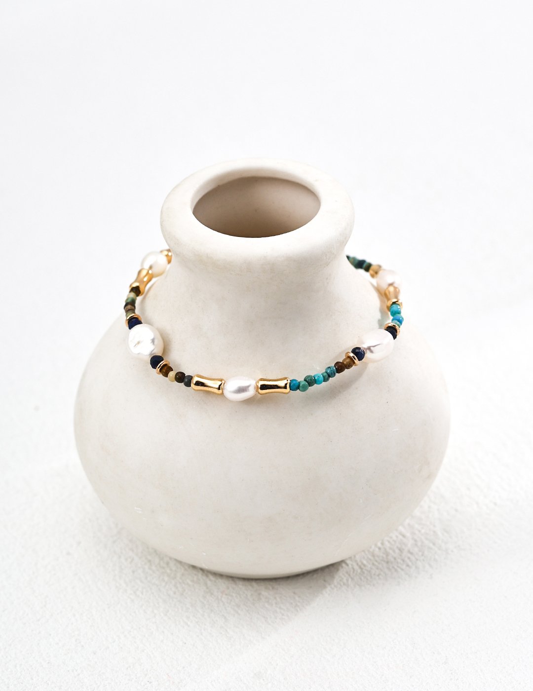 Boho Pearl & Turquoise Bracelet | S925 Silver Vintage Gemstone Design