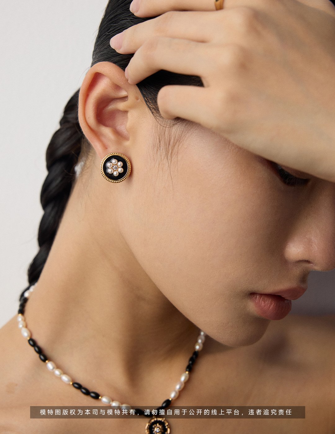 Blooming Elegance - Sterling Silver Black Drip Glaze Pearl Flower Earrings - Image 2