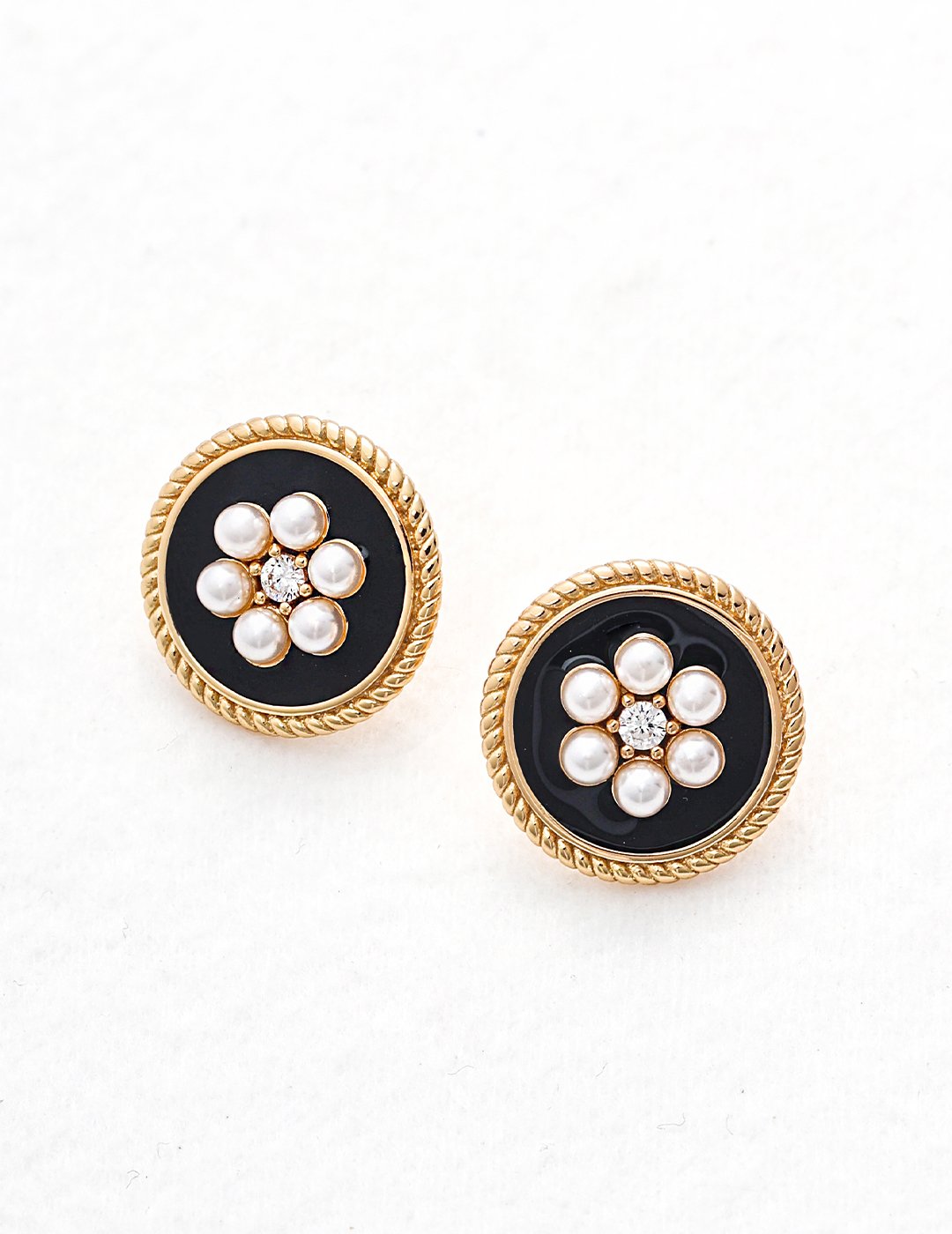 Sterling silver black drip glaze flower earrings with pearls