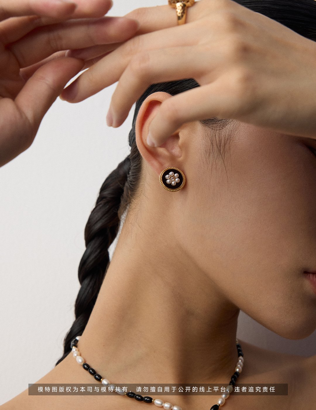 Blooming Elegance - Sterling Silver Black Drip Glaze Pearl Flower Earrings - Image 5