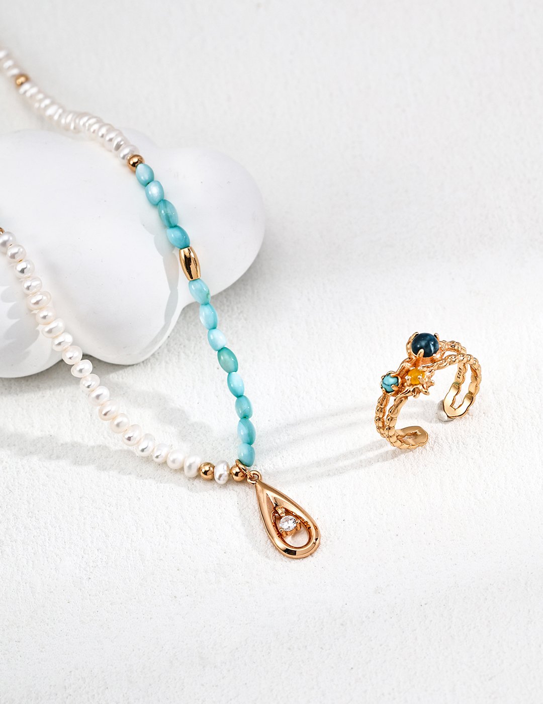 Dainty teardrop zircon pendant | S925 pearl & mother-of-pearl necklace - Image 3